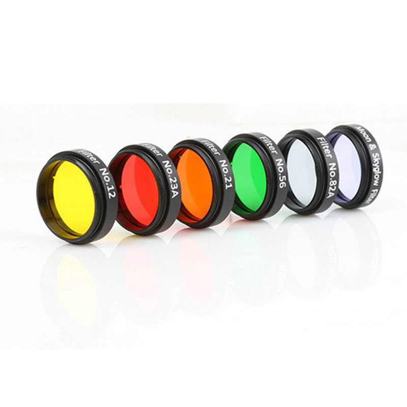 Agnicy 1.25 Inches M28*0.6mm Color Filter 6 Colors Set Yellow Orange Red Green Blue Moon Nebula Filter with Aluminum Box